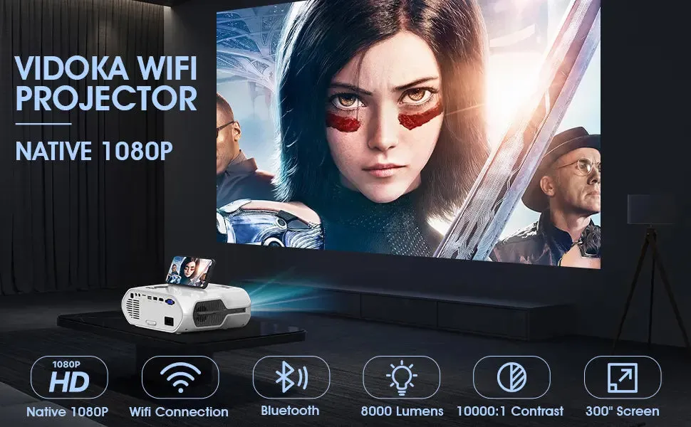 1080P 4K 8000L Full HD Projector with WiFi and Bluetooth