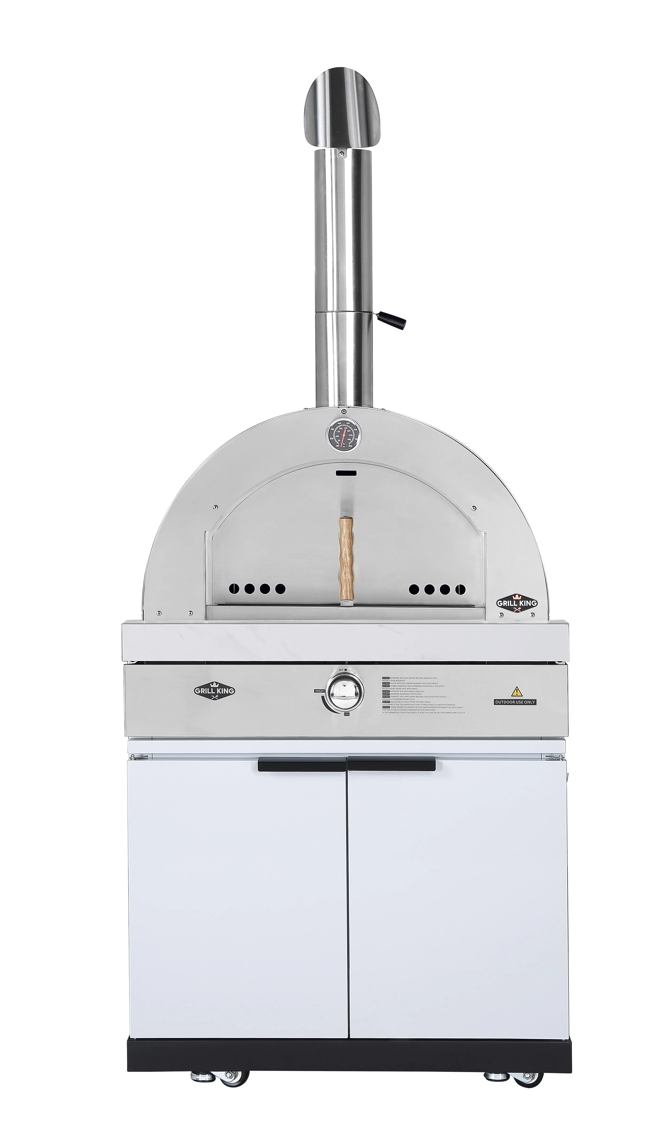 22” Gas Pizza Oven Module: Rockpool White Inc Pizza Oven, Trolley, Cabinet Shelves, Castors, Twin Pizza Level, Pizza Peel