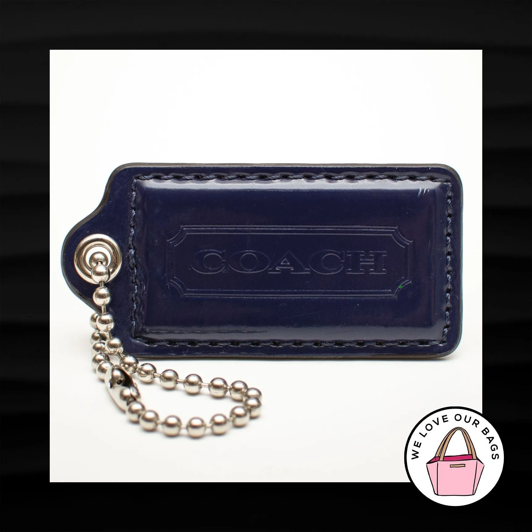 2.5" COACH DARK PURPLE PATENT LEATHER KEY FOB BAG CHARM KEYCHAIN HANGTAG TAG