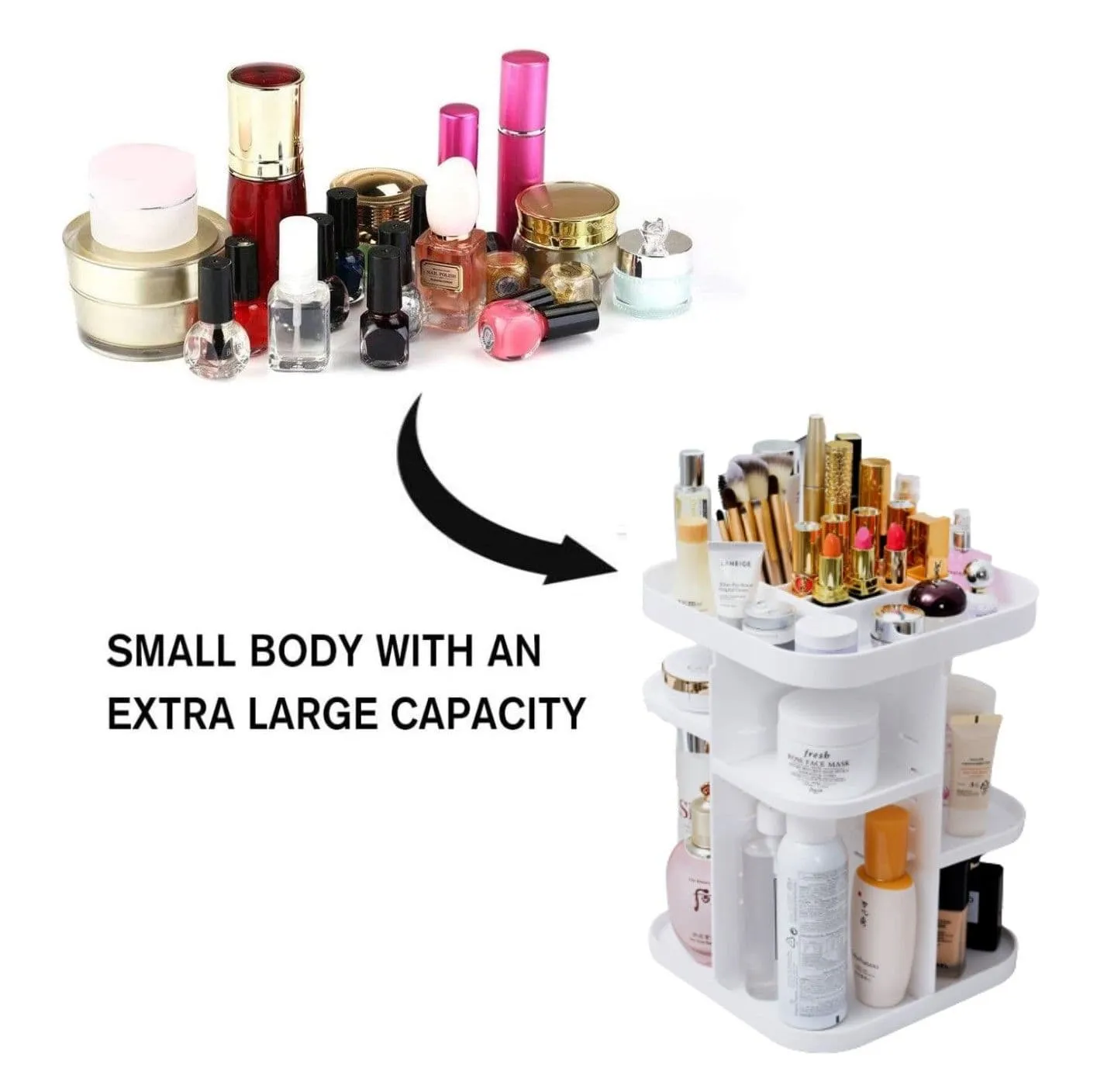 360 Rotating Large Capacity Makeup Organizer for Bedroom and Bathroom (White)