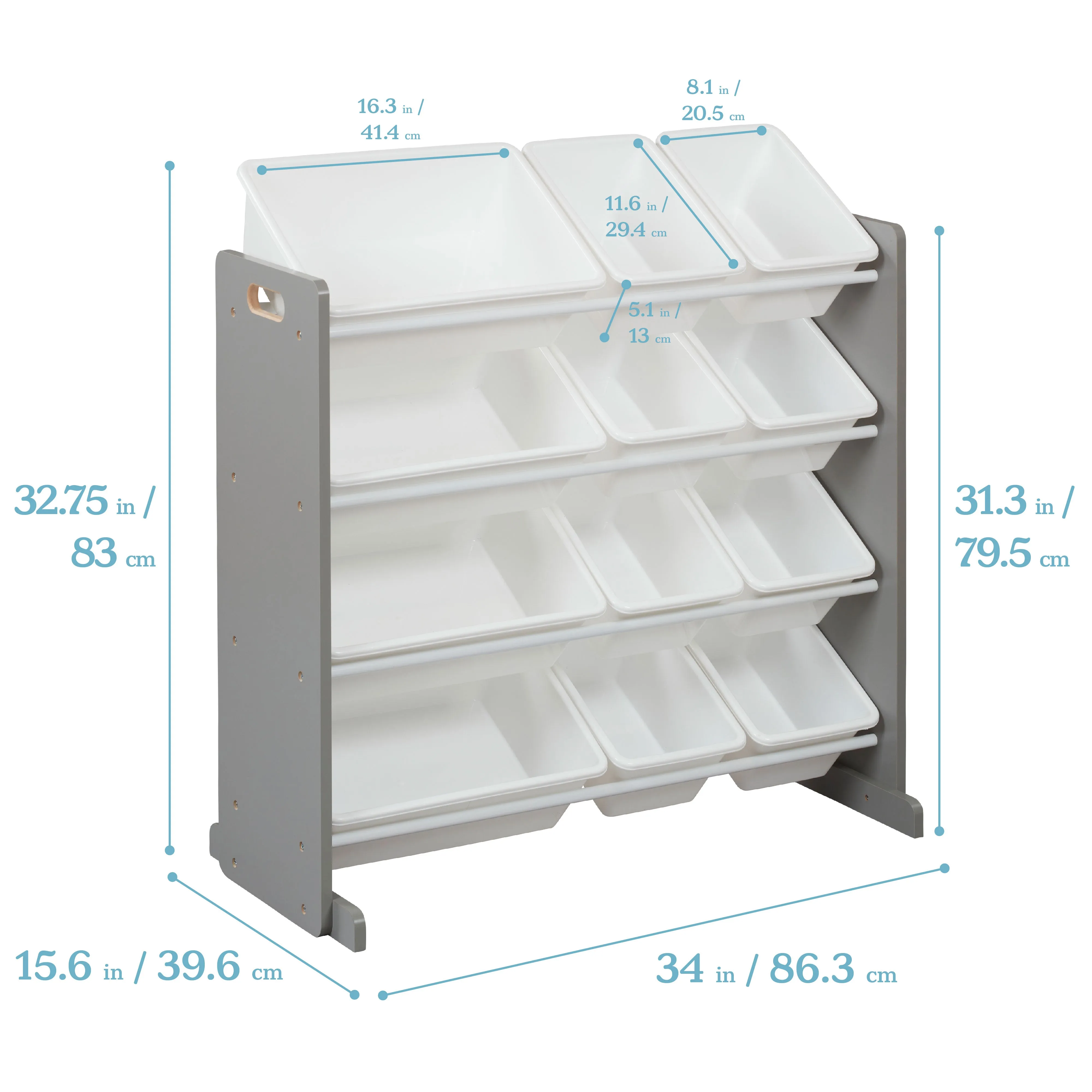 4-Tier Organizer with 12 Bins, Toy Storage