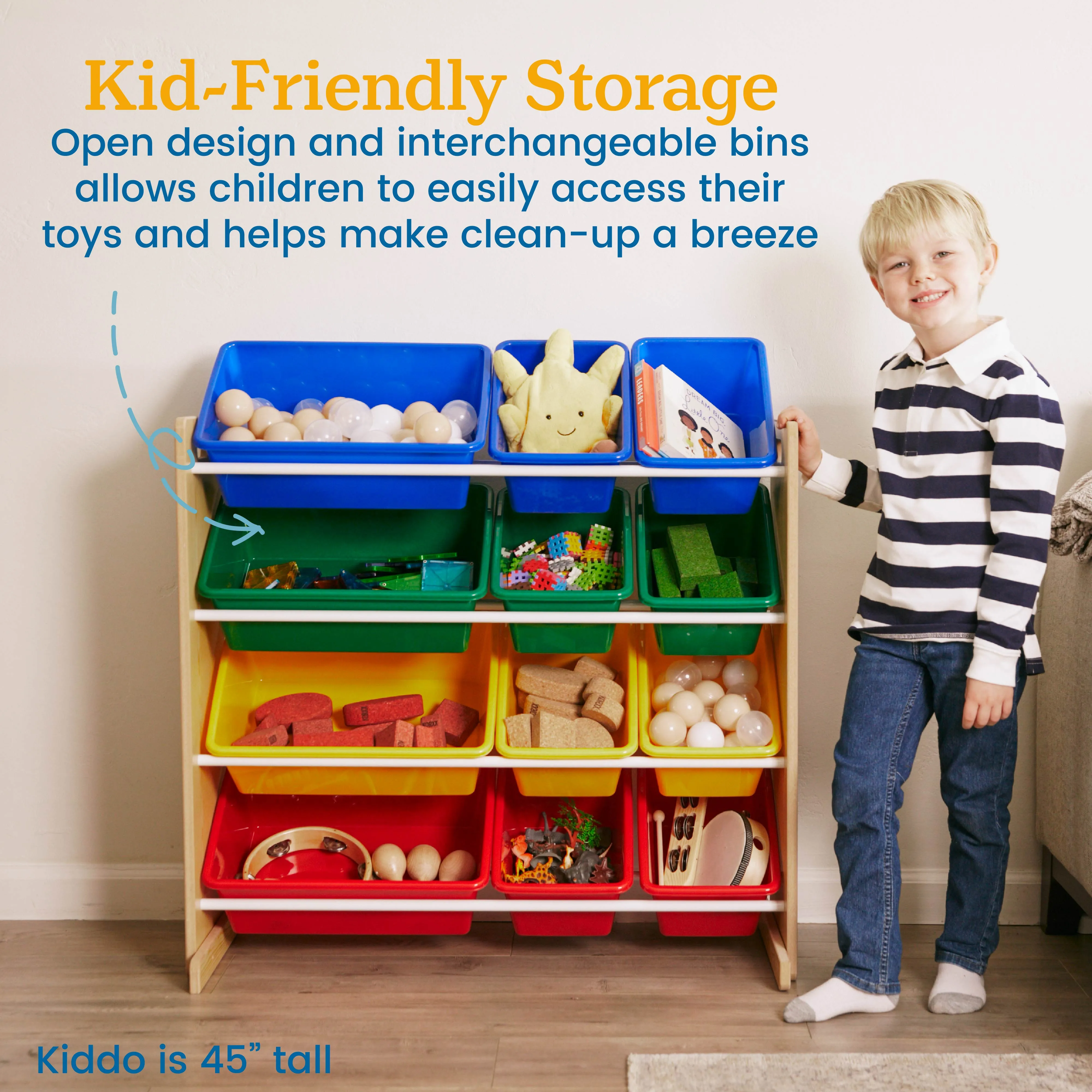 4-Tier Organizer with 12 Bins, Toy Storage