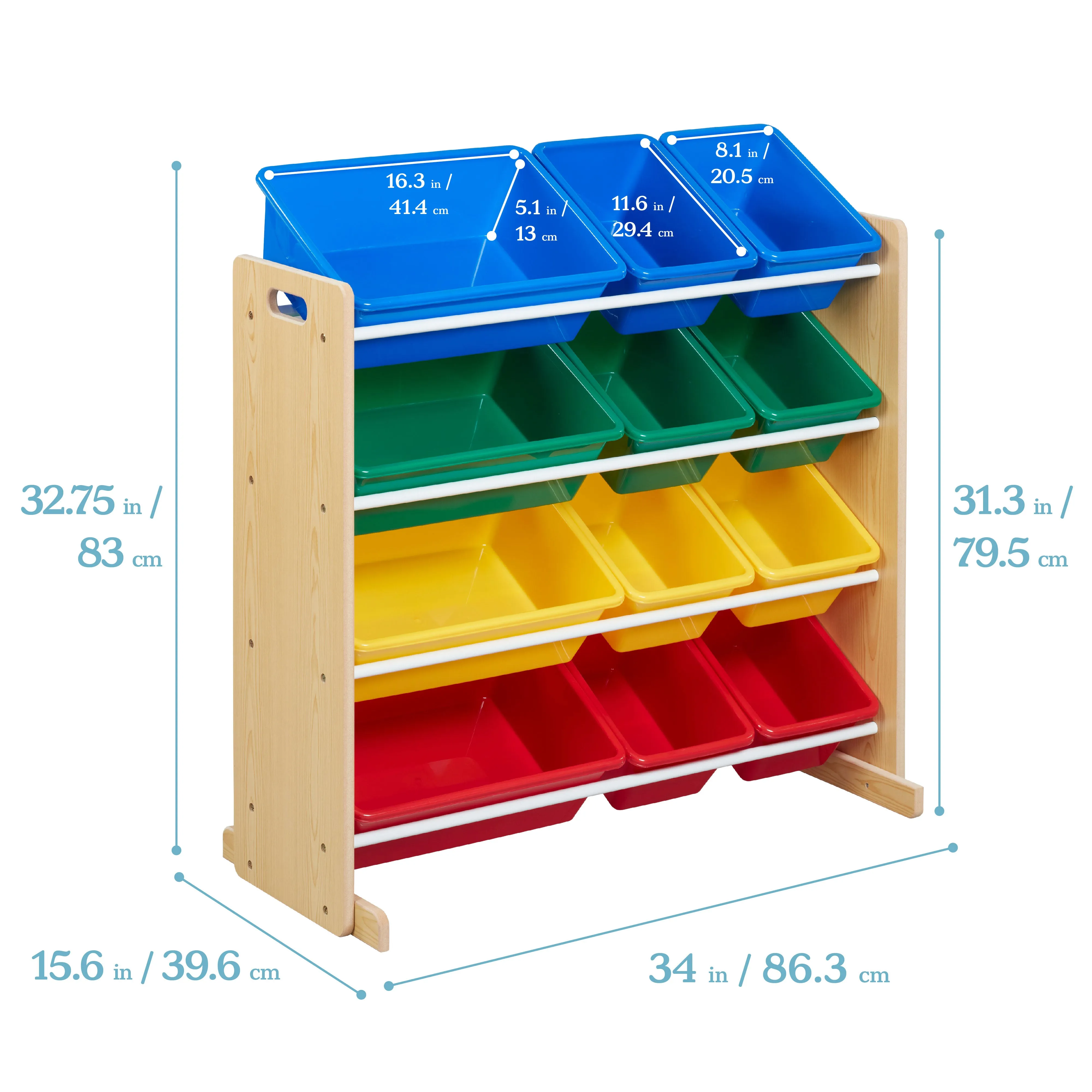 4-Tier Organizer with 12 Bins, Toy Storage