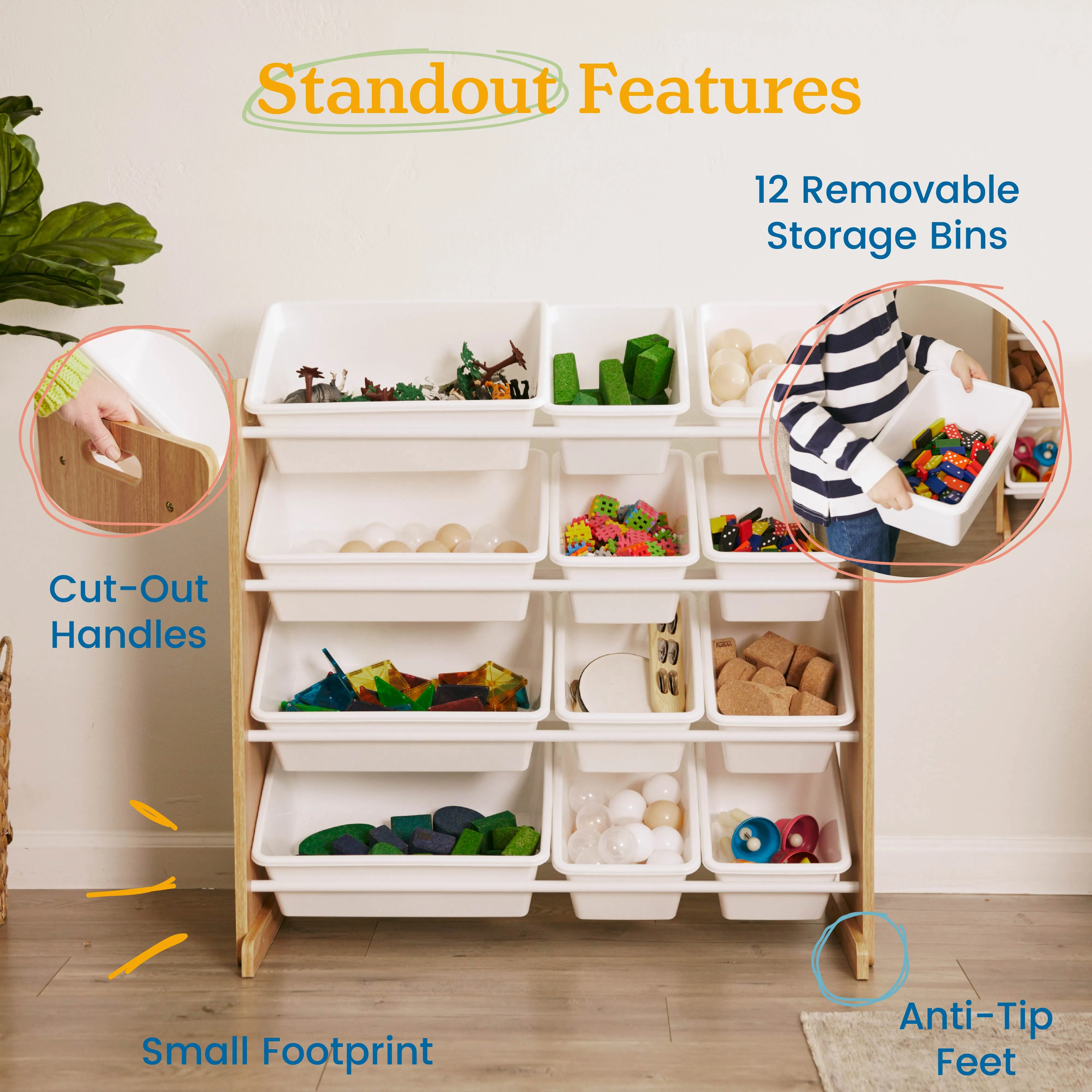 4-Tier Organizer with 12 Bins, Toy Storage