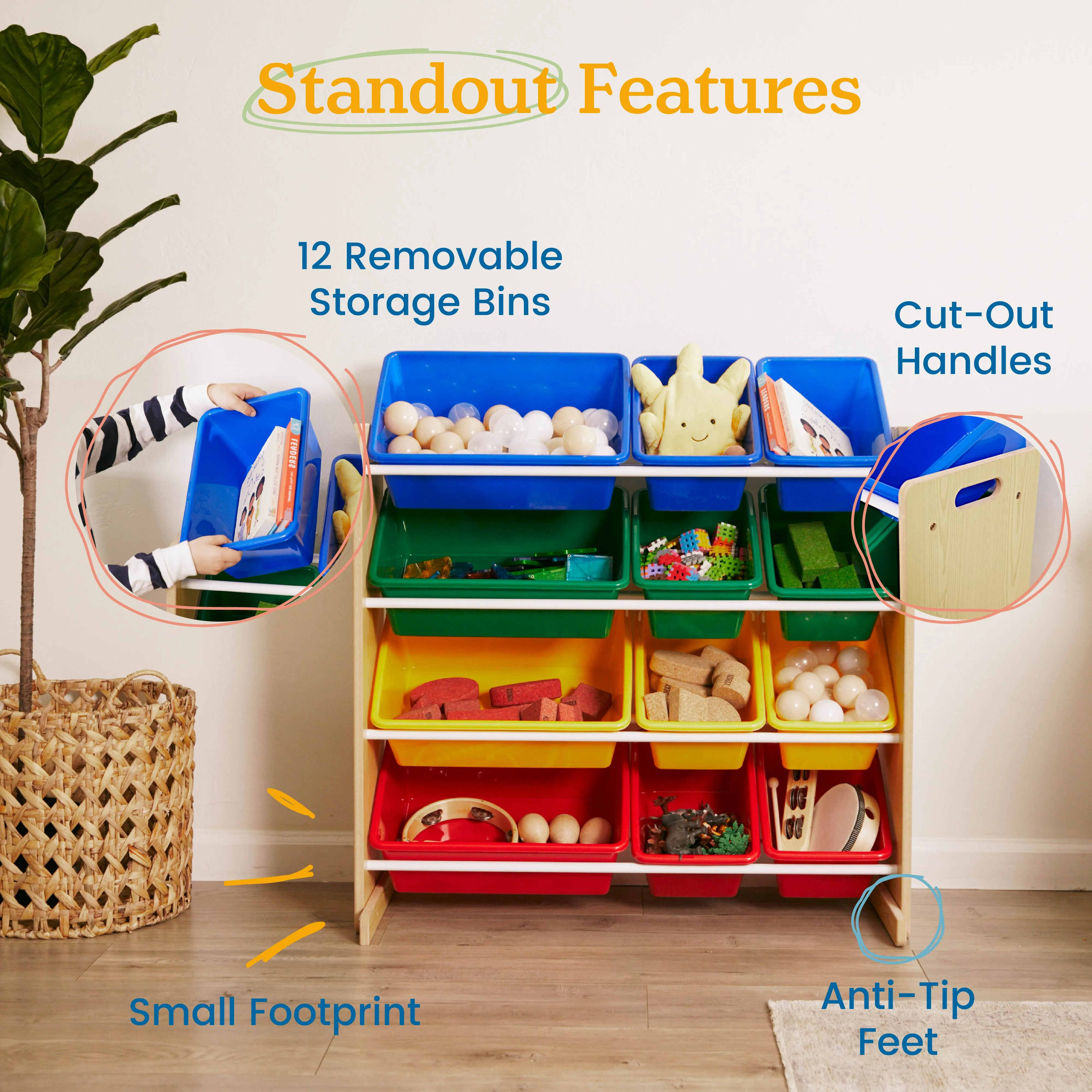 4-Tier Organizer with 12 Bins, Toy Storage