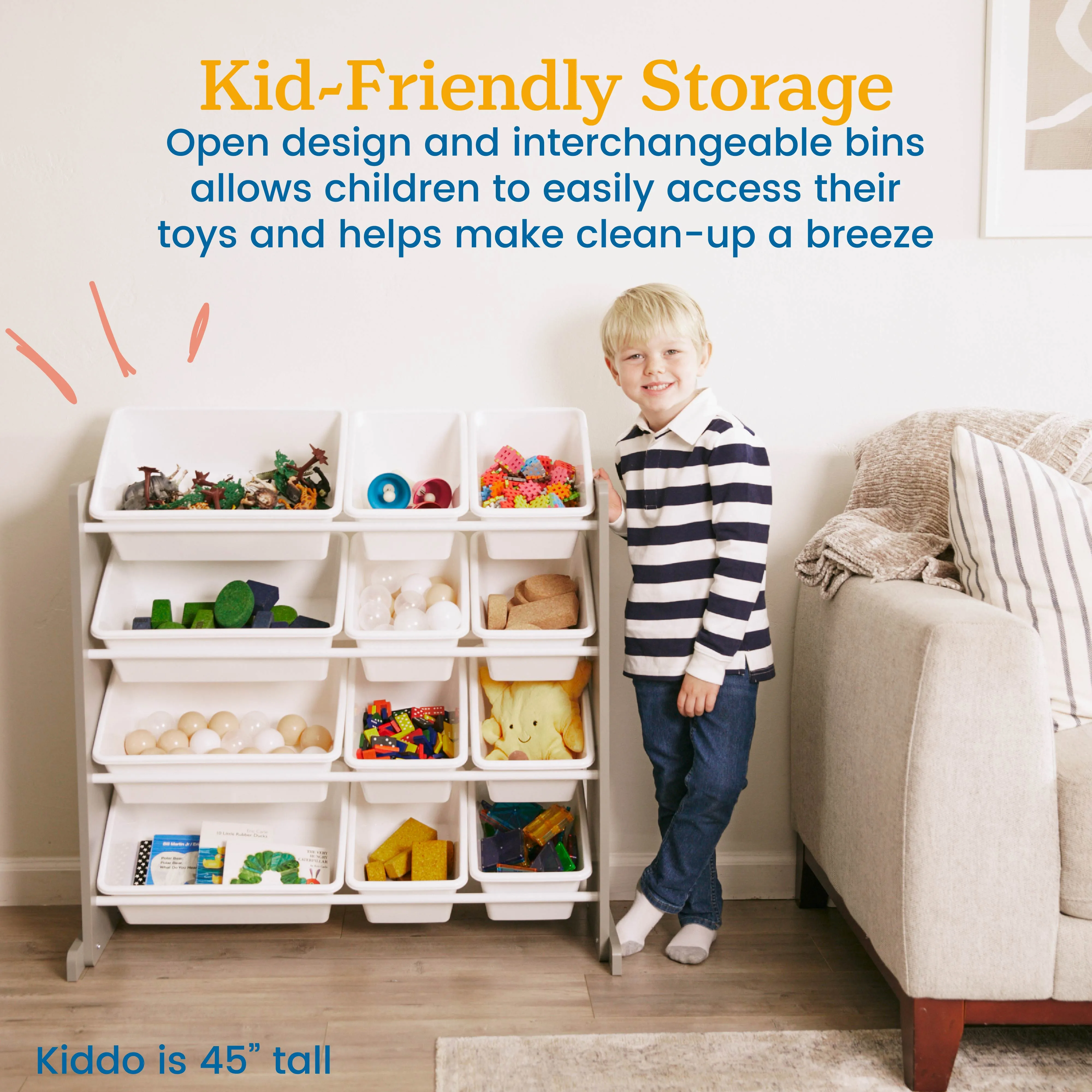 4-Tier Organizer with 12 Bins, Toy Storage