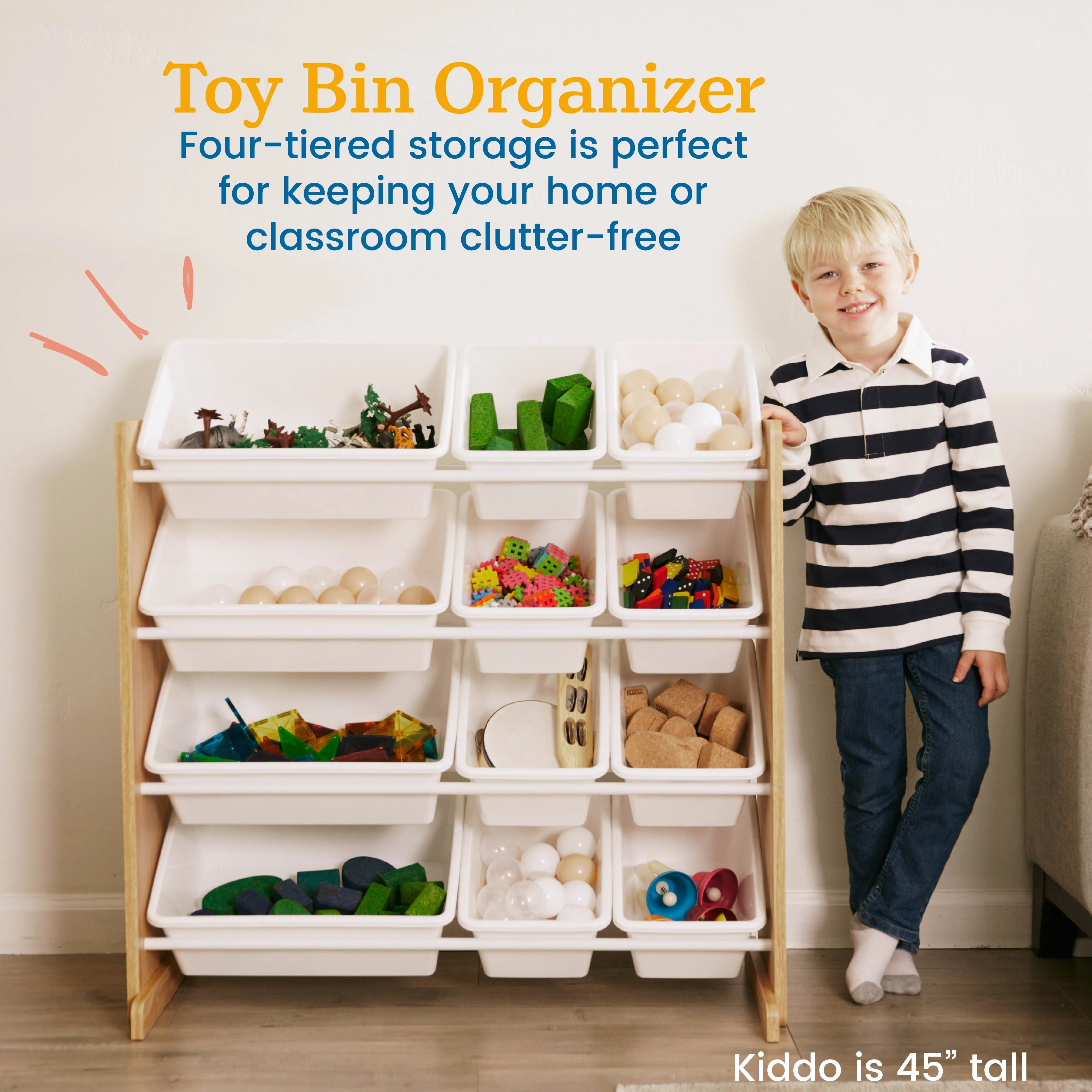 4-Tier Organizer with 12 Bins, Toy Storage