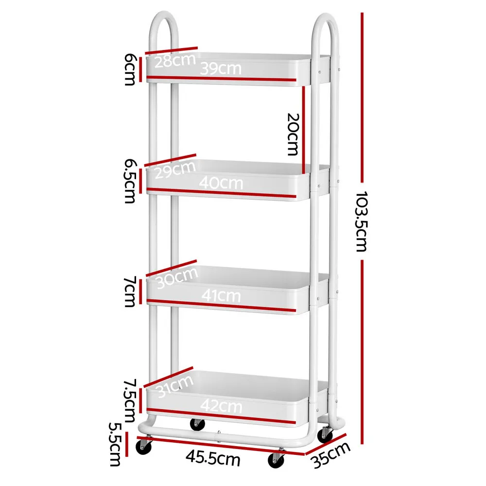 4-Tier Portable Storage Trolley with Lockable Wheels, Artiss