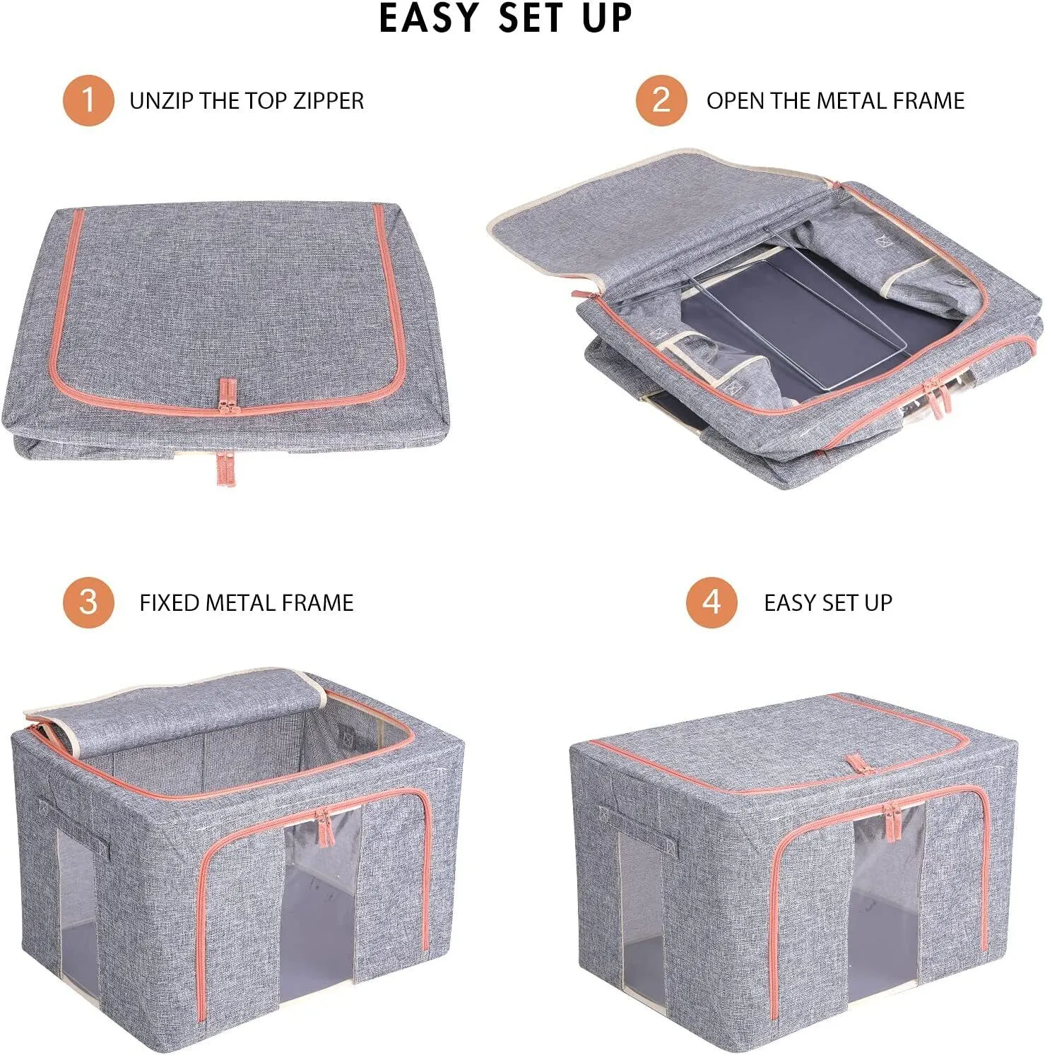 60L Foldable Linen Storage Box with Steel Frame