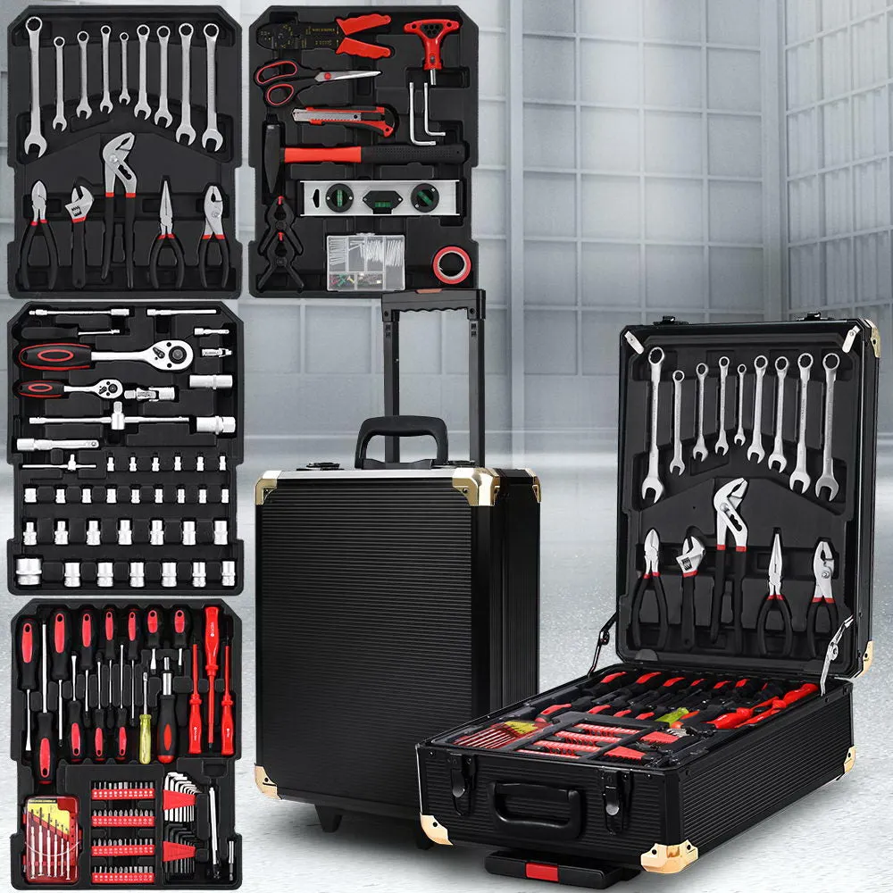 816pcs Tool Kit Trolley Case Set Mechanics Box Toolbox Portable Black