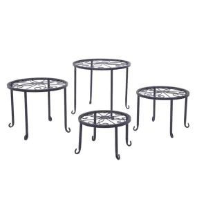 ALICIAN 4pcs/set Shelf Black Paint Round Pattern Plant Stand Household Organizer Black