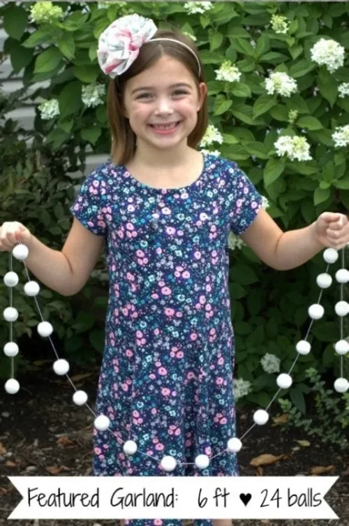 American Flag Garland with Felt Balls- Red White Blue