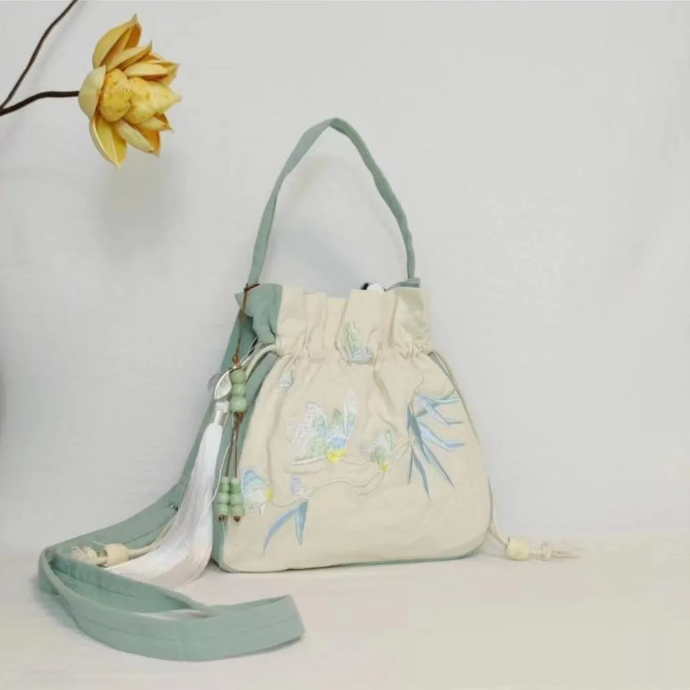 Ancient Style Embroidery Drawstring Crossbody Bag Handbag