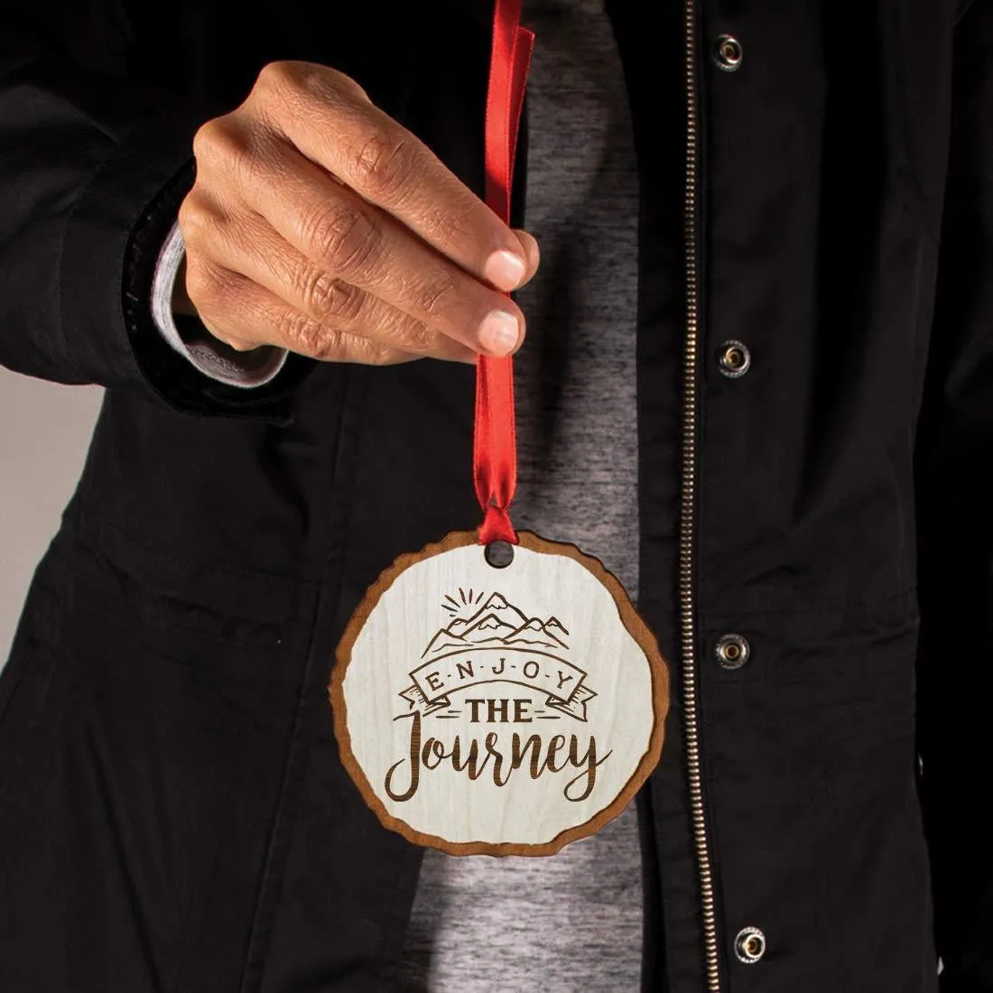 Andaz Press Real Wood Rustic Christmas Ornament, Engraved Wood Slab, Enjoy The Journey