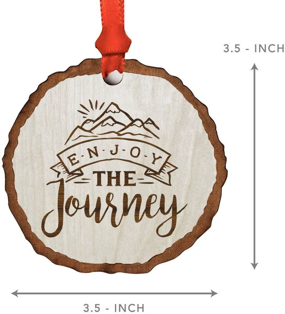 Andaz Press Real Wood Rustic Christmas Ornament, Engraved Wood Slab, Enjoy The Journey