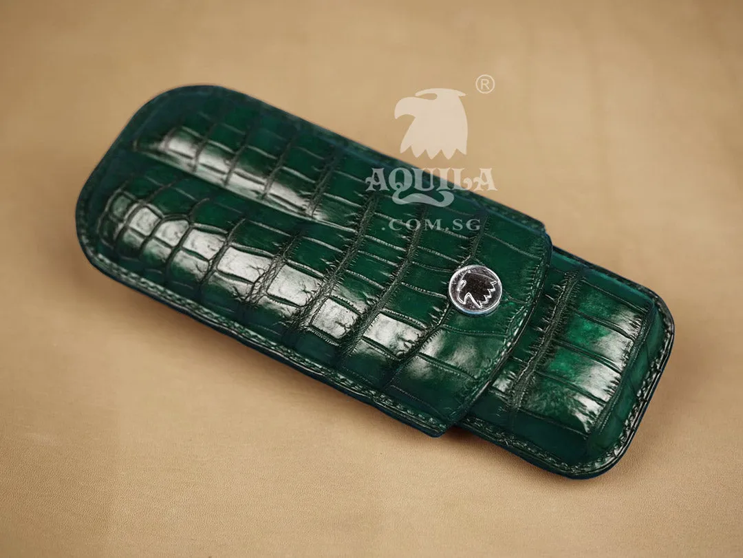 Aquila emerald green crocodile leather cigar case