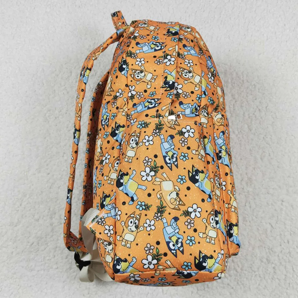 Baby Kids Girls Backpacks Dog Orange Flowers Backpack Zip Back Bags BA0213