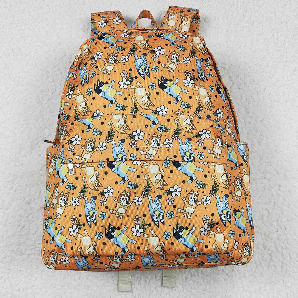 Baby Kids Girls Backpacks Dog Orange Flowers Backpack Zip Back Bags BA0213