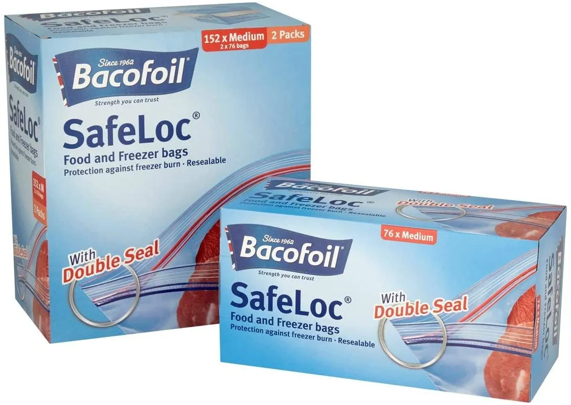 Bacofoil Safeloc Food and Freezer Medium Double seal Bags 152 Pack (2 x 76 bags)