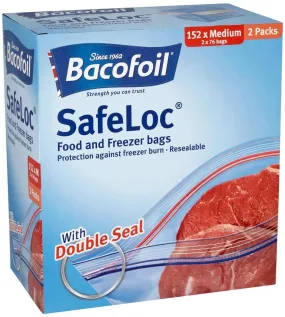 Bacofoil Safeloc Food and Freezer Medium Double seal Bags 152 Pack (2 x 76 bags)