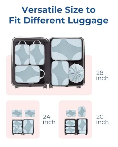 BAGSMART Compression Packing Cubes for Travel, Compressible Packing Cubes for Carry On Suitcase, Lightweight Travel Essentials (6-Pack (1L 2M 2S 1Shoe Bag), Sky Blue