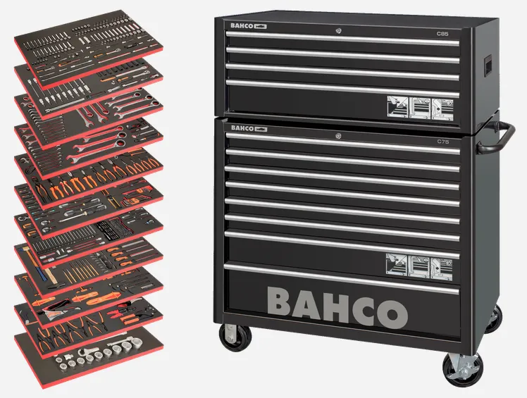 Bahco MONSTER 758pce Foam Inlay General Purpose Tool Kit Tool in C75 XL Roller Cabinet & C85 Top Box