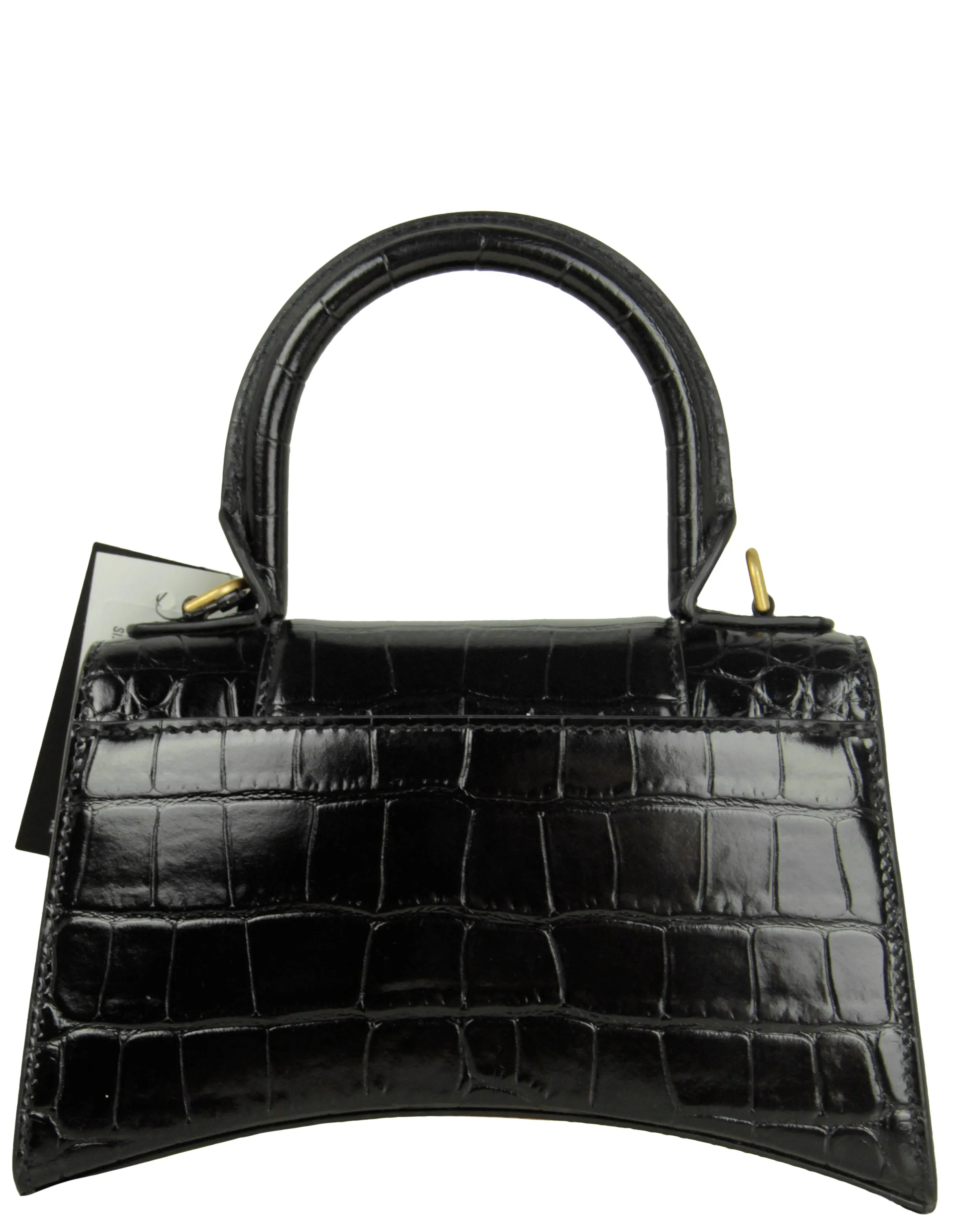 Balenciaga Black Embossed Crocodile Hourglass XS Top Handle Crossbody Bag