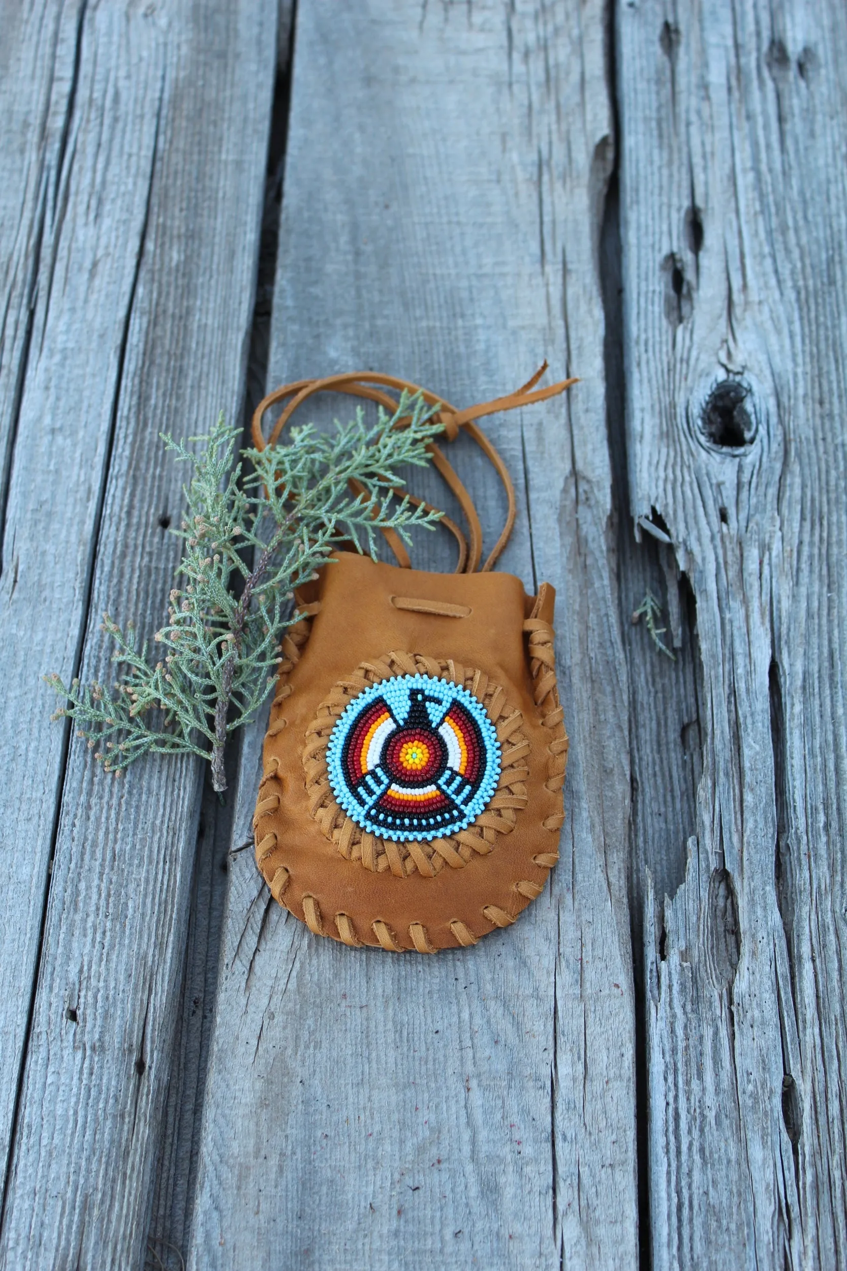 Beaded Thunderbird medicine bag, amulet bag