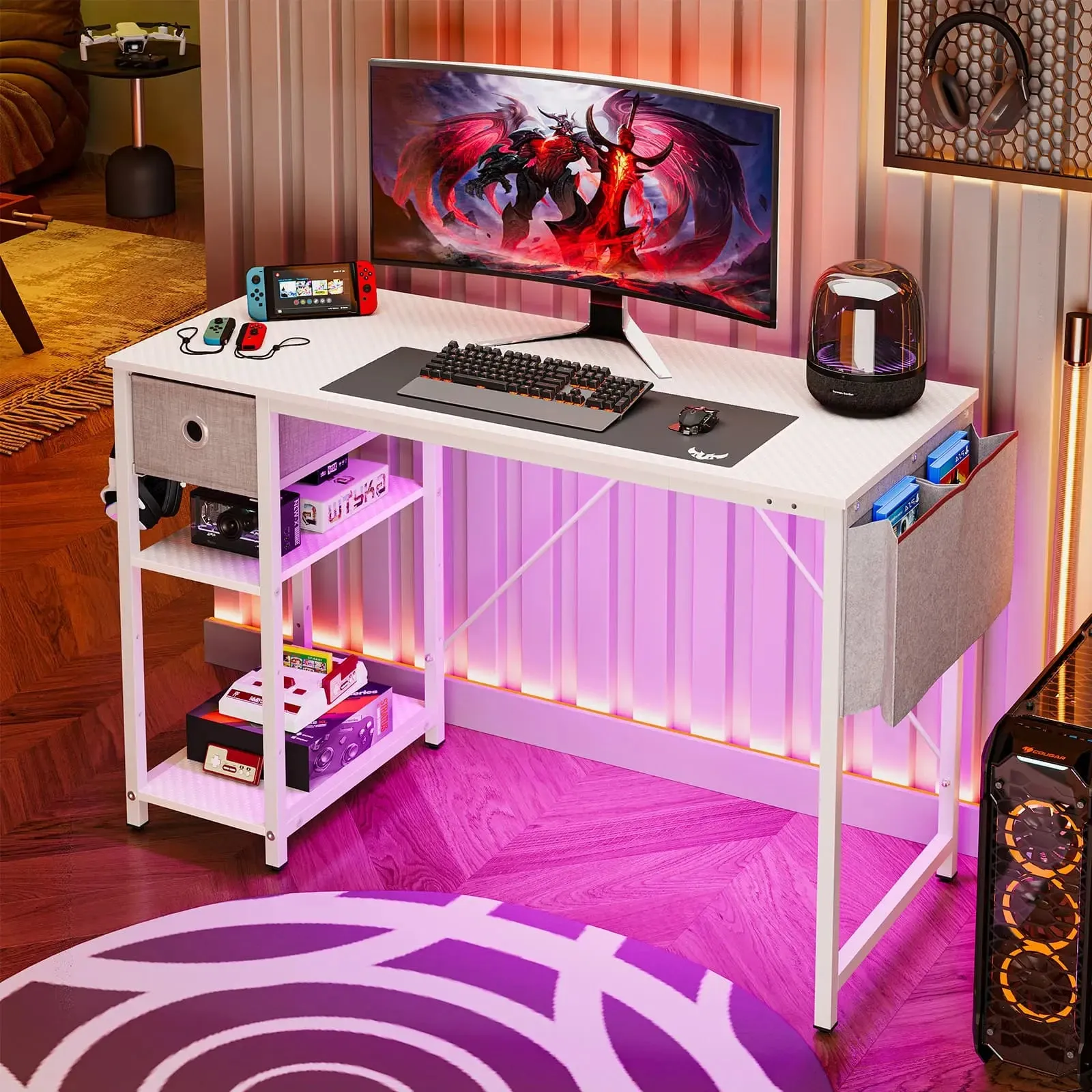 Bestier 47 Inch LED Computer Desk with Storage Drawer