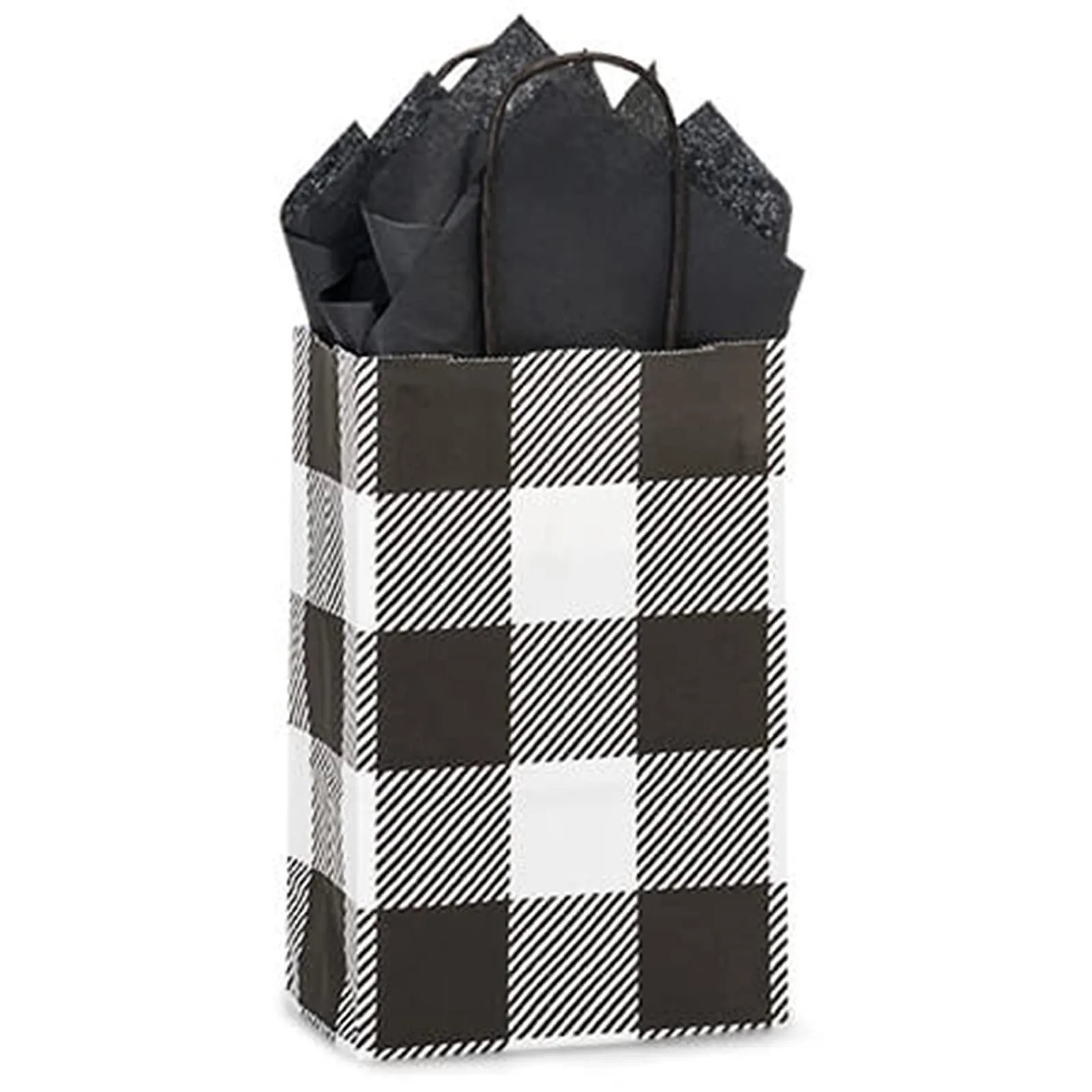 Black & White Buffalo Plaid Fall and Christmas Holiday Paper Gift Bags, Small Size 5.5x3.25x8.5" (12 Pack)