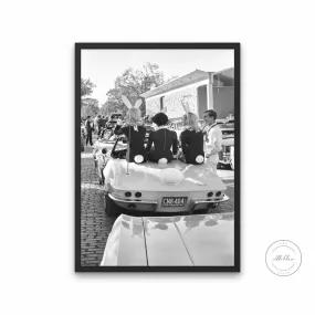 Black & White Bunnies On Vintage Car PRINTABLE WALL ART, Vintage Car, Retro Wall Décor, Old Hollywood, Women In Bunny Costume, Vintage Wall Art