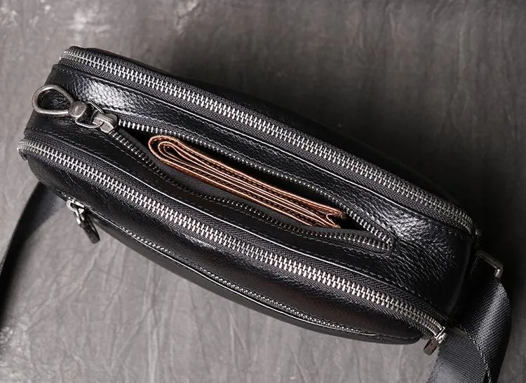 Black LEATHER MENS Small SIDE BAGS COURIER BAG Black MESSENGER BAG FOR MEN