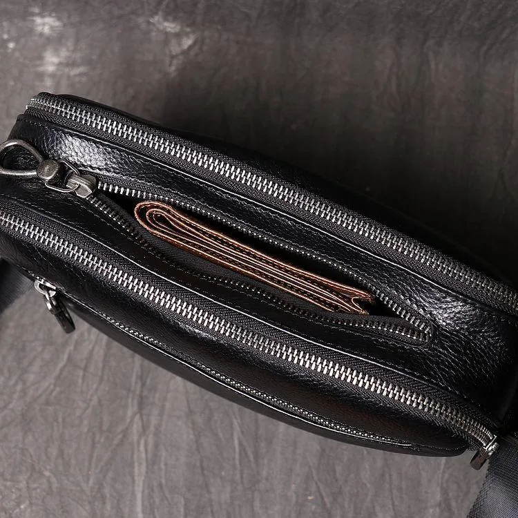 Black LEATHER MENS Small SIDE BAGS COURIER BAG Black MESSENGER BAG FOR MEN