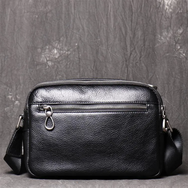 Black LEATHER MENS Small SIDE BAGS COURIER BAG Black MESSENGER BAG FOR MEN