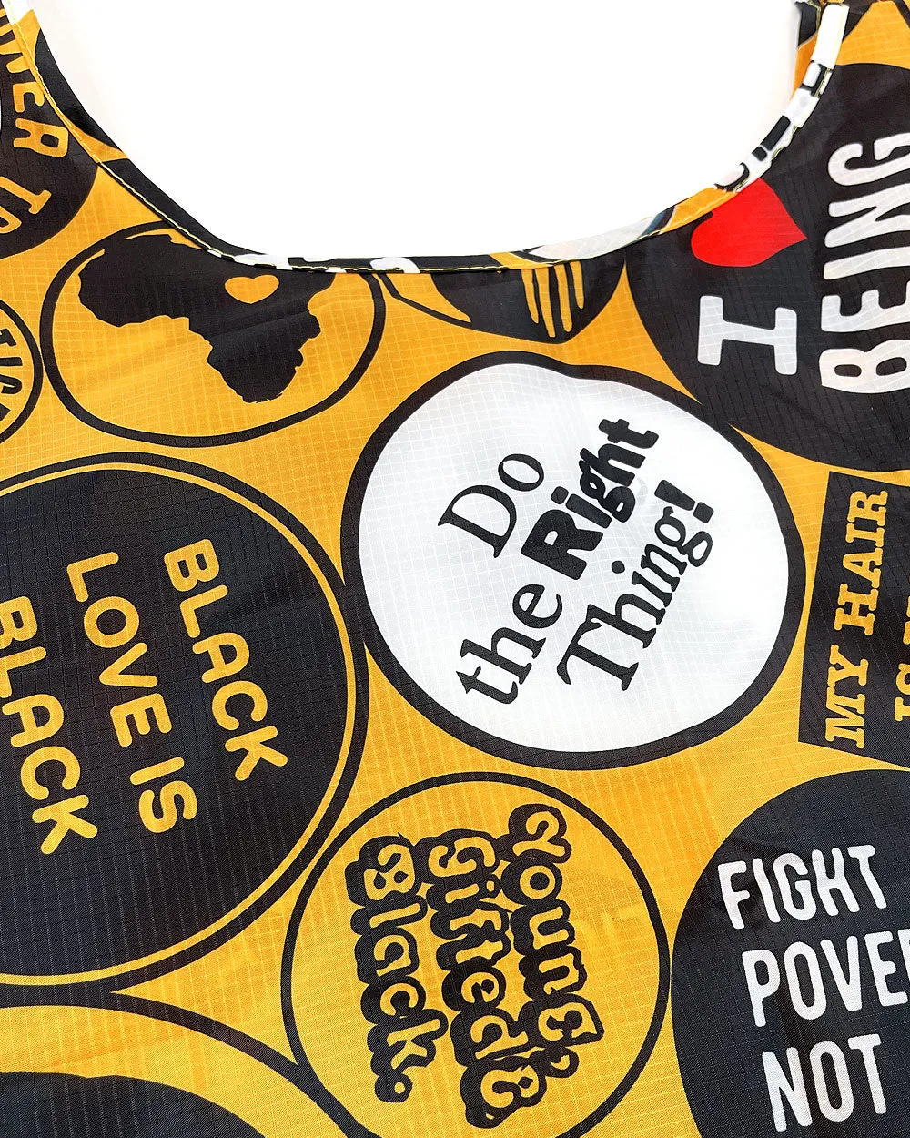 Black Power Buttons Reusable Grocery Bag