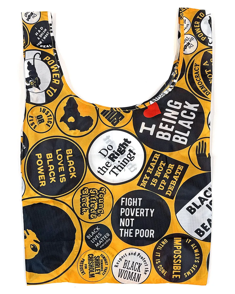 Black Power Buttons Reusable Grocery Bag