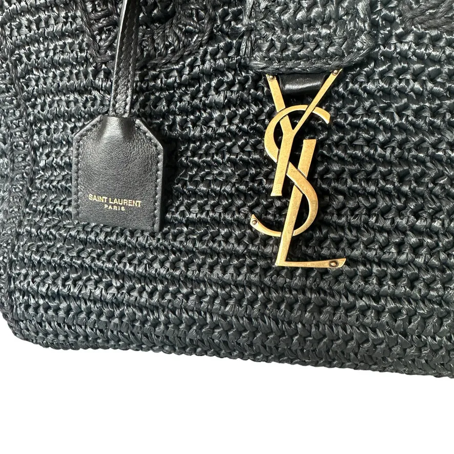 Black Raffia Tote w/Crossbody Strap