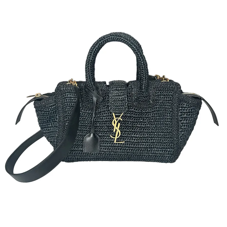 Black Raffia Tote w/Crossbody Strap