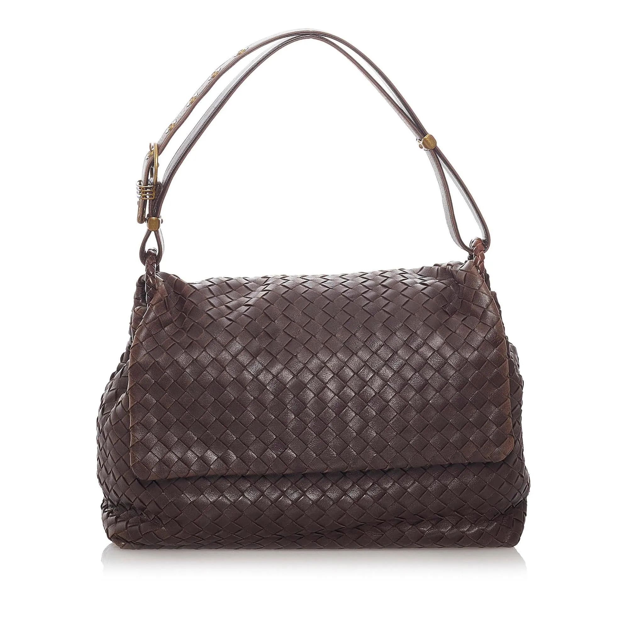 Bottega Veneta Intrecciato Flap Shoulder Bag (SHG-28630)