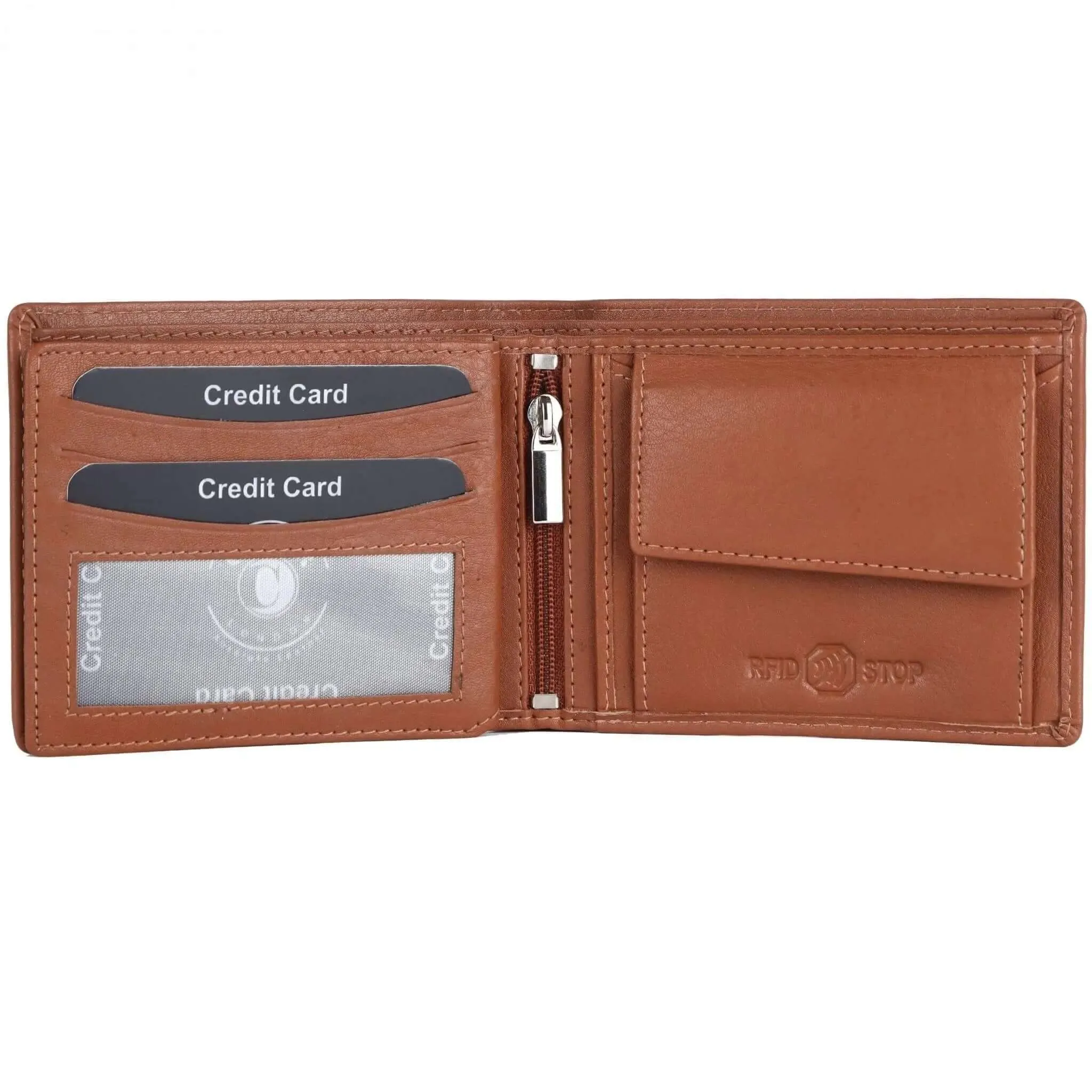 Brown Leather RFID Wallet: 11.5x9 cm Product Size