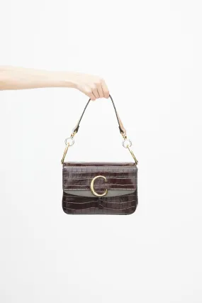 Brown Textured Small C Double Carry Crossbody Bag