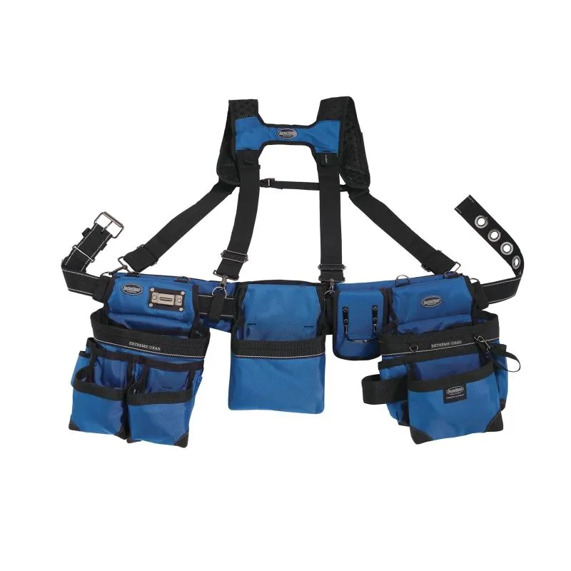 Bucket Boss 55185-RB 3 Bag Tool Bag Set with Suspenders in Royal Blue.