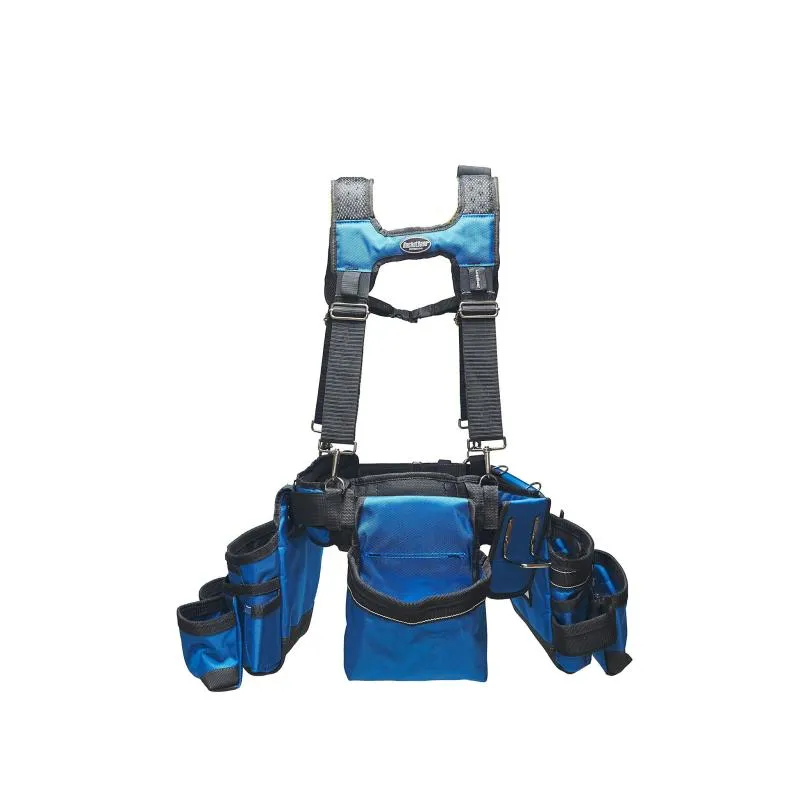 Bucket Boss 55185-RB 3 Bag Tool Bag Set with Suspenders in Royal Blue.