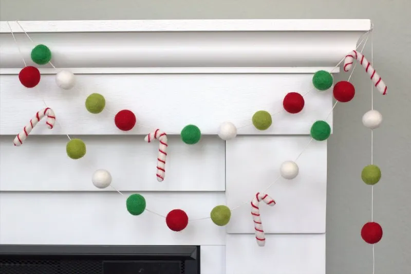 Candy Cane Felt Garland- Lime, Kelly Green, Red, White