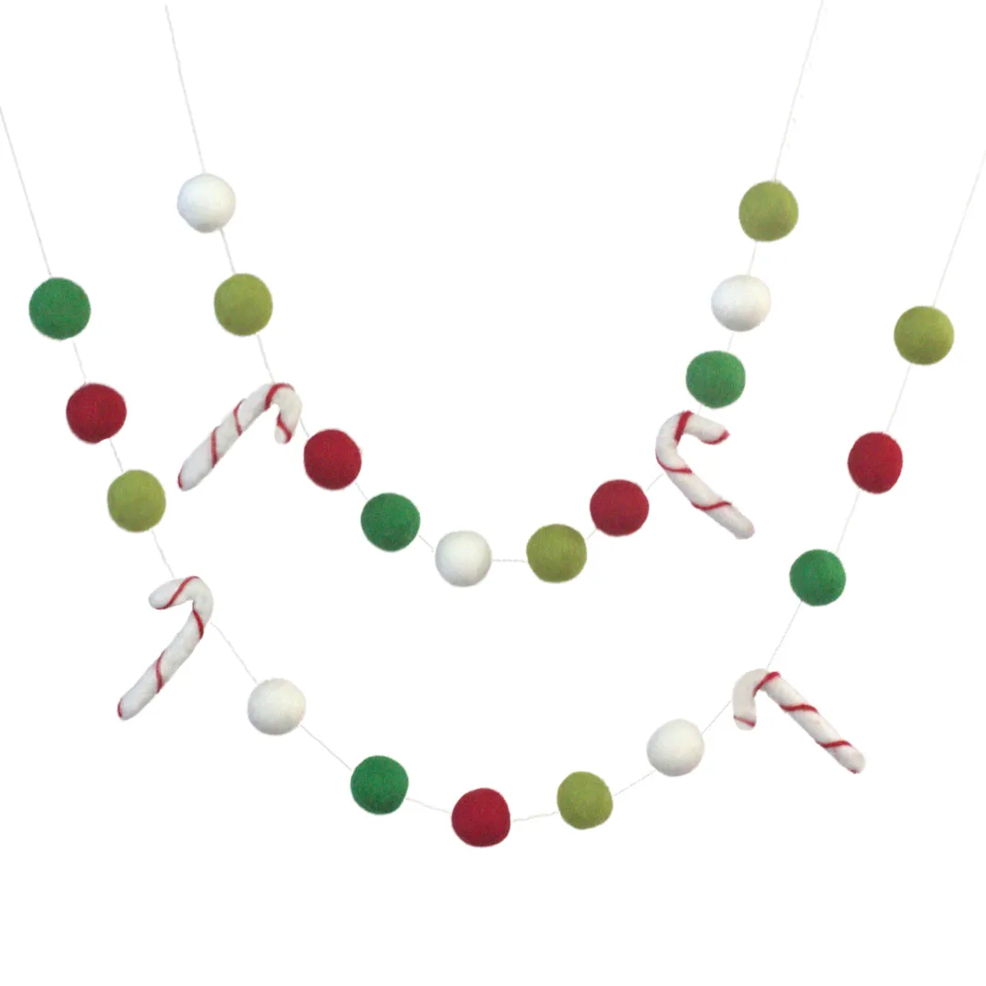 Candy Cane Felt Garland- Lime, Kelly Green, Red, White