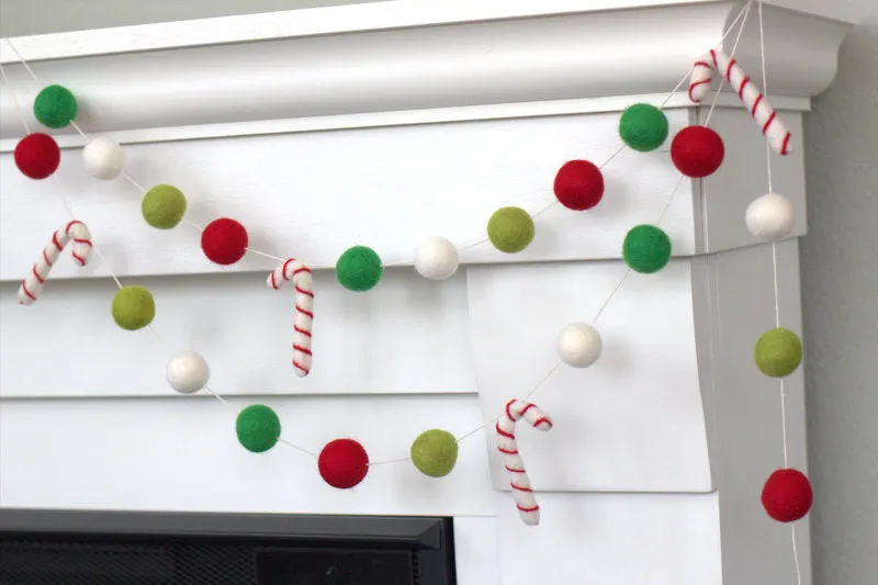 Candy Cane Felt Garland- Lime, Kelly Green, Red, White