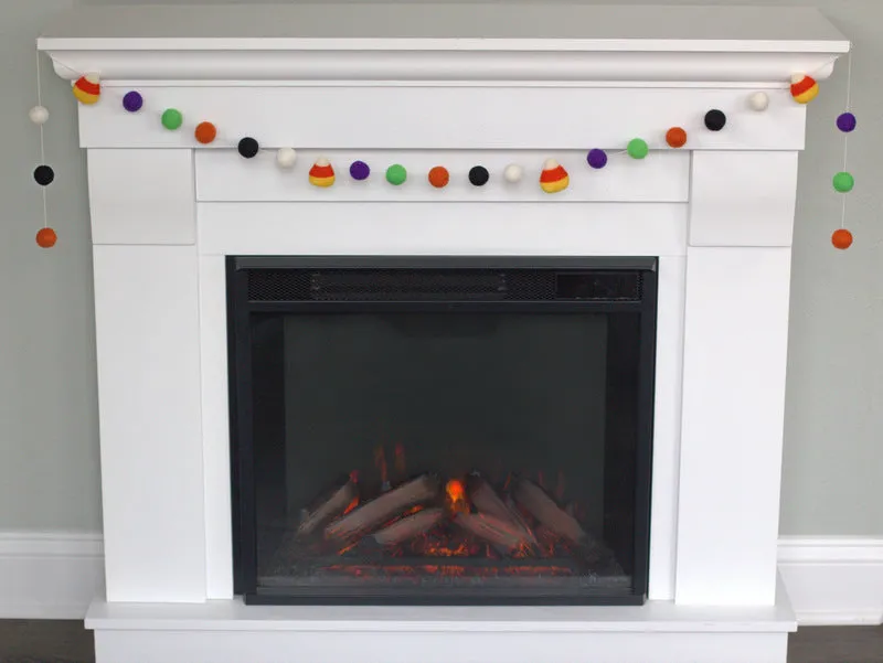 Candy Corn Felt Ball Garland- Orange Black Purple Green White