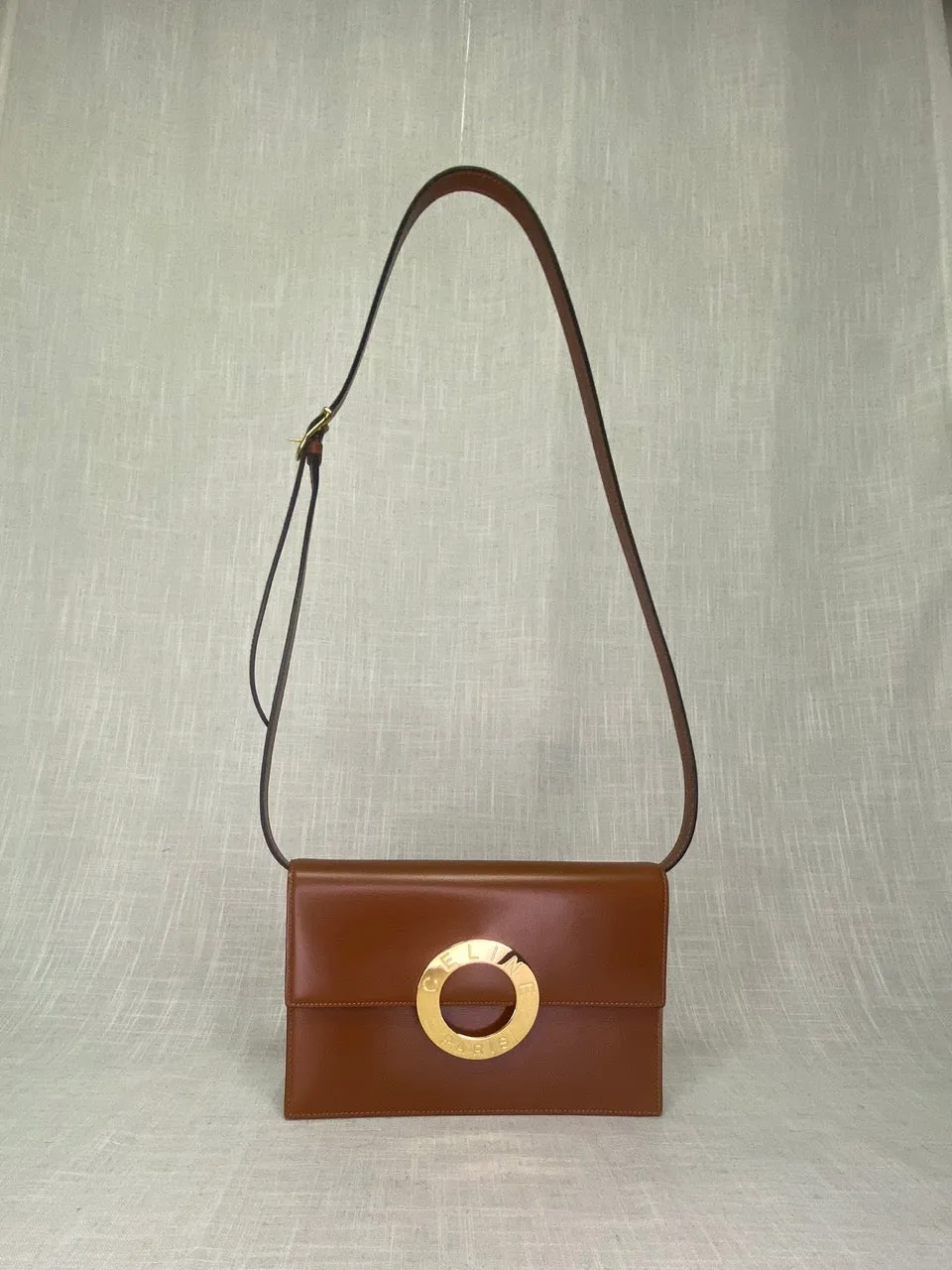 Celine Vintage Gold Circle Box Rectangle Shoulder Bag