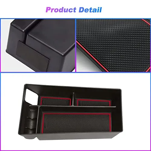 Center Console Organizer Tray Compatible with Musstang Mach-E 2021  Interior Accessories Armrest Console Insert Box ABS Secondary Storage with 2 Sets of Non-Slip Anti-Dust Mats (Red&Blue Mats)