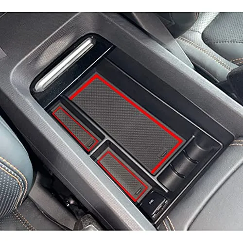 Center Console Organizer Tray Compatible with Musstang Mach-E 2021  Interior Accessories Armrest Console Insert Box ABS Secondary Storage with 2 Sets of Non-Slip Anti-Dust Mats (Red&Blue Mats)